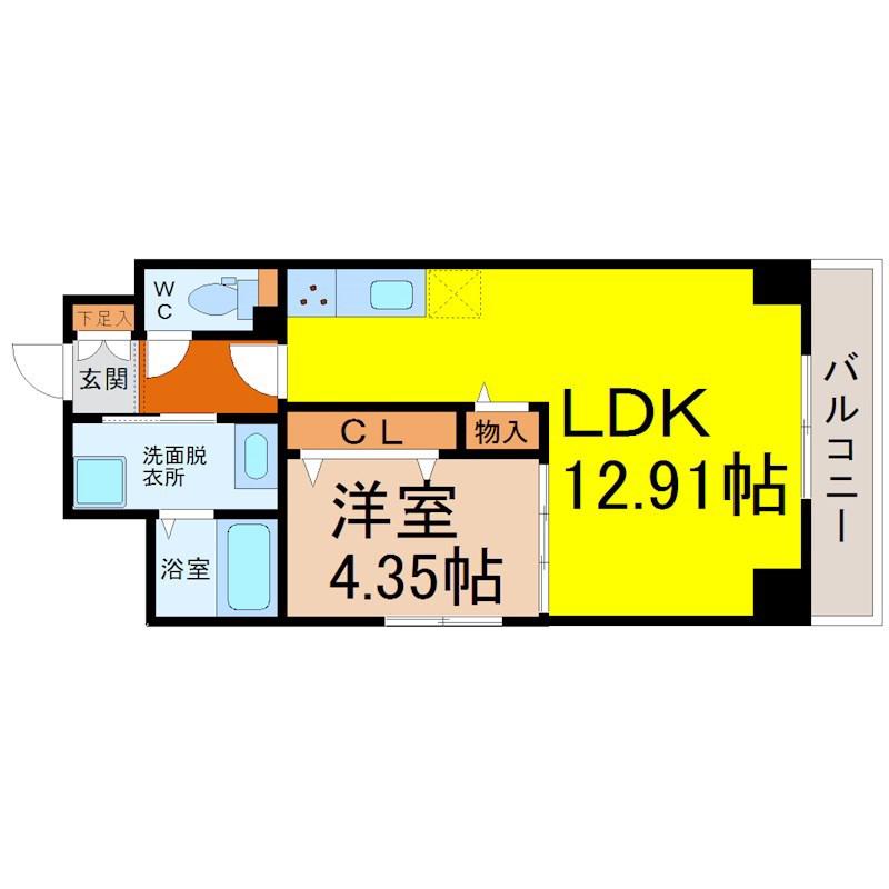 GRANDUKE千代田REGARIA(1LDK/9階)の間取り写真
