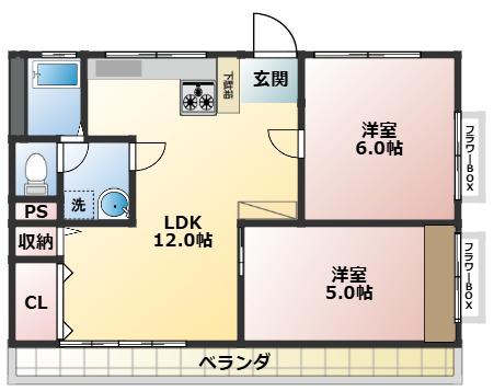 第2秋善ビル(2LDK/3階)の間取り写真