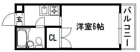 衣笠コーポ梛(1K/1階)の間取り写真