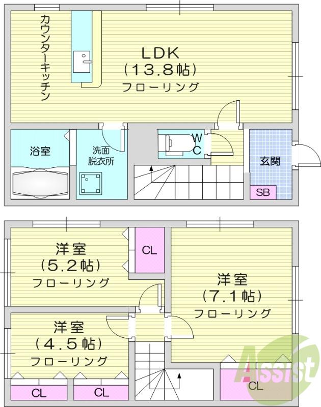 シェモア(3LDK/1階)の間取り写真