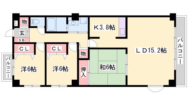 シャトーエレガンス(3LDK/3階)の間取り写真