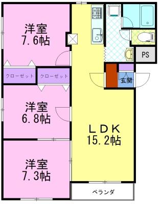 パティオボヌール(3LDK/2階)の間取り写真