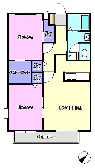 グリーンフィールドA(2LDK/2階)の間取り写真