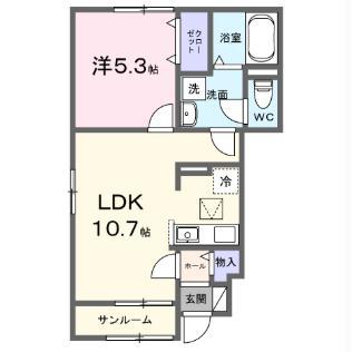 かのやIV(1LDK/1階)の間取り写真