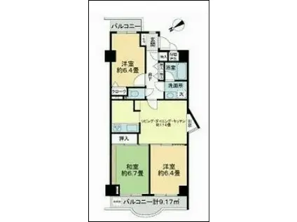ライオンズマンション片瀬江ノ島(3LDK/6階)の間取り写真