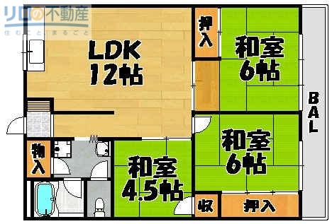 エリエールハイツ川西(3LDK/5階)の間取り写真