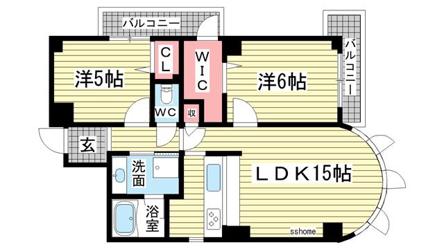 エルム御影(2LDK/3階)の間取り写真