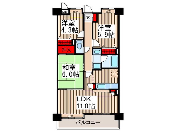 シュティーレマツバラ(3LDK/7階)の間取り写真