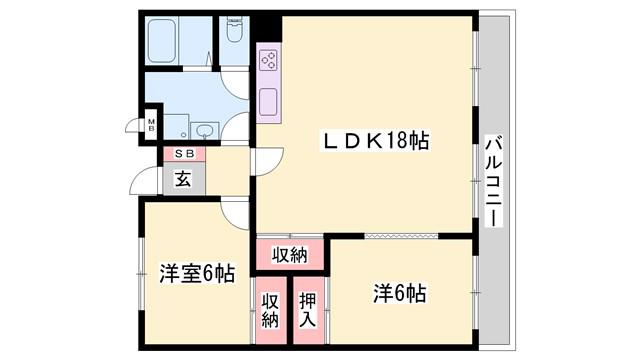 グリーンハイツ東山(2LDK/3階)の間取り写真