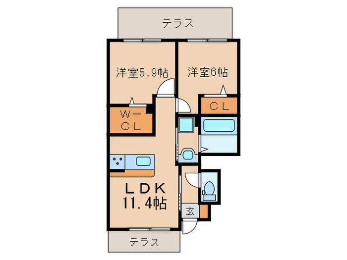 リオ グランデ(2LDK/1階)の間取り写真