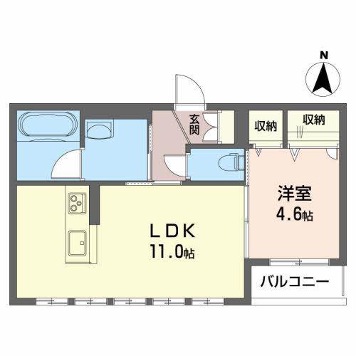 ターンドル アンソレイユ(1LDK/2階)の間取り写真