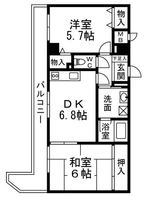 グランエクセル高師浜(2DK/1階)の間取り写真