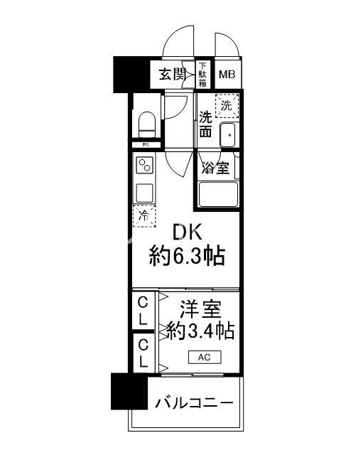 リシュドール梅小路(1DK/4階)の間取り写真