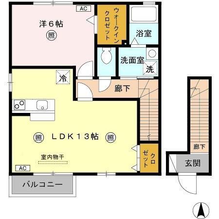 ジュネックスA(1LDK/2階)の間取り写真