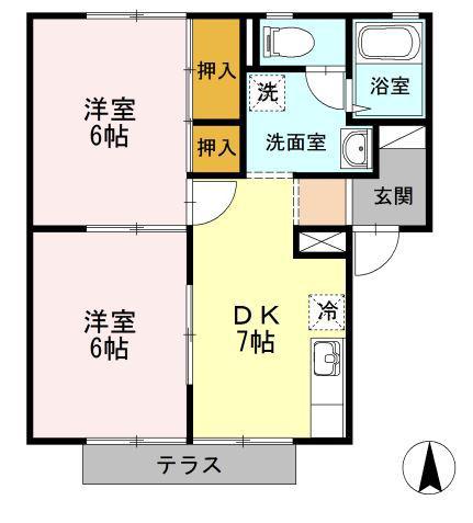 プレジールSANYO C棟(2DK/2階)の間取り写真