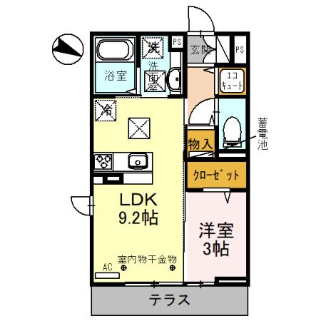 ヴィアーレ(1LDK/1階)の間取り写真
