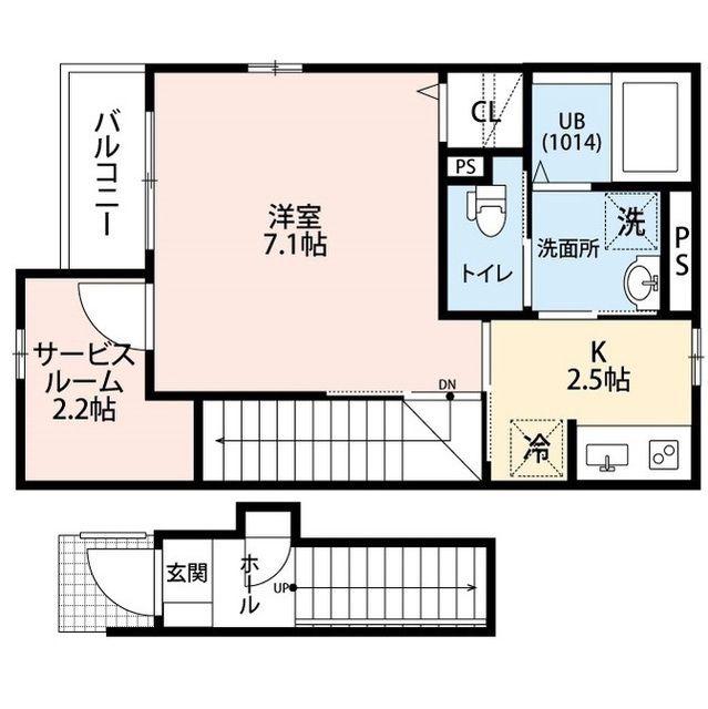 アムール ケニーG(1SK/2階)の間取り写真