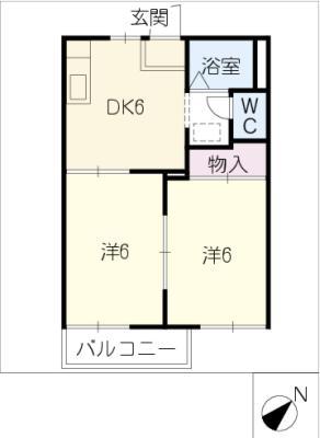 セリーノ丸根(2DK/2階)の間取り写真