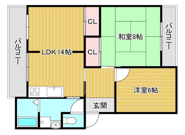第3眉山マンション(2LDK/4階)の間取り写真
