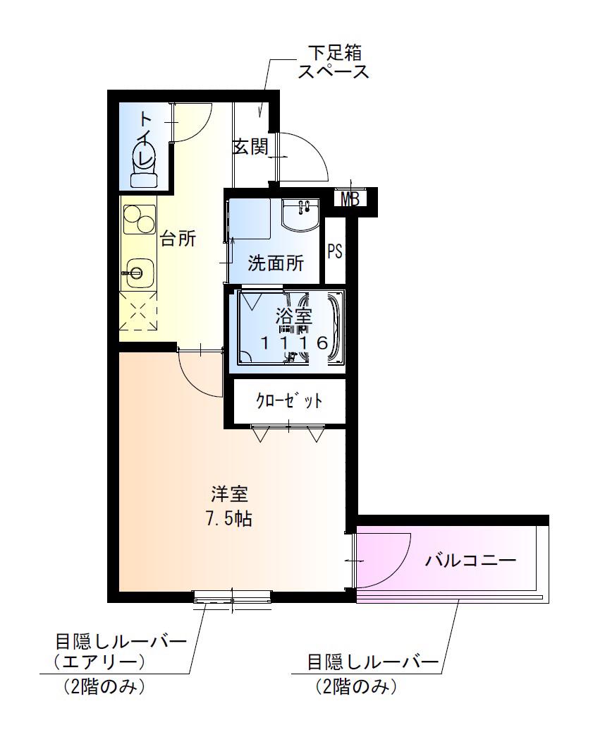 フジパレス諏訪ノ森駅東(1K/3階)の間取り写真