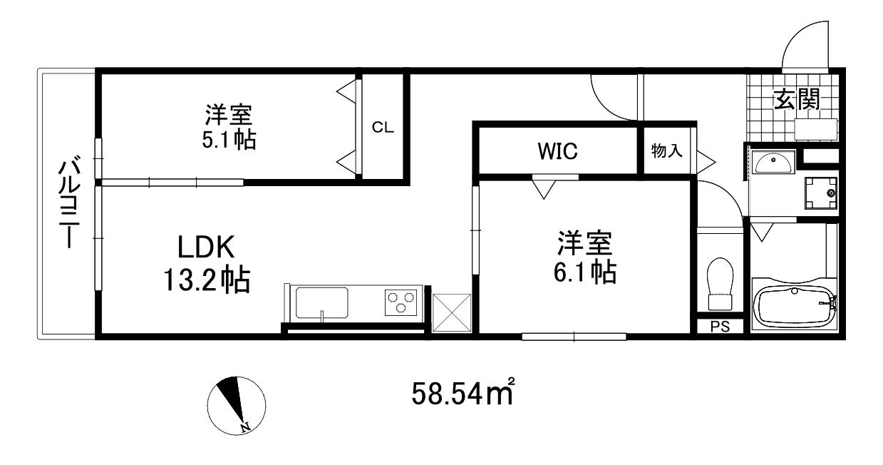 コンフィエ鳴尾(2LDK/3階)の間取り写真
