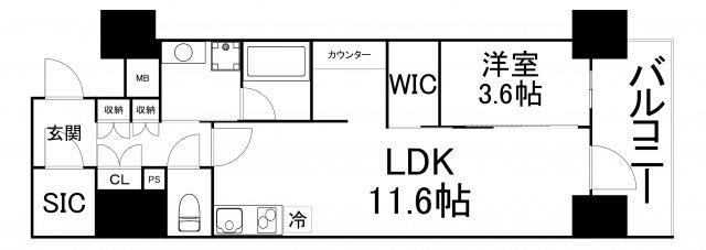 コンフォリア・リヴ北久宝寺Q(1SLDK/11階)の間取り写真