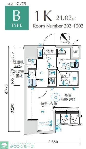 MAXIV国立矢川(1K/8階)の間取り写真