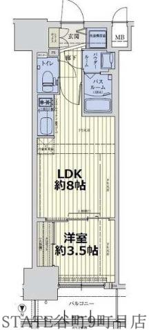 スワンズシティ谷町ブリエ(1DK/9階)の間取り写真