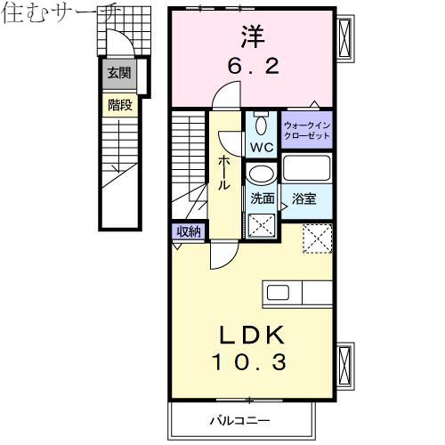 メープルリーフ(1LDK/2階)の間取り写真