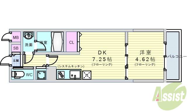 ガレリア大阪空港I(1DK/1階)の間取り写真