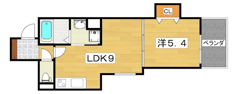 クリエオーレ星田(1LDK/2階)の間取り写真