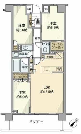 プレミスト横濱反町(3LDK/3階)の間取り写真
