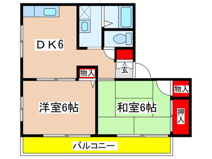 T-グレイスB棟(2DK/2階)の間取り写真