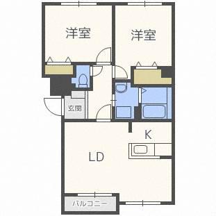 パシフィックプレイスI(2LDK/2階)の間取り写真