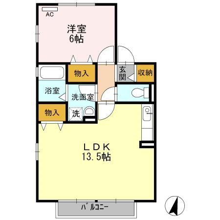 サンフィールドB(1LDK/1階)の間取り写真