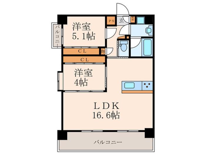 サンシャイン・プリンセス八幡駅前(2LDK/7階)の間取り写真