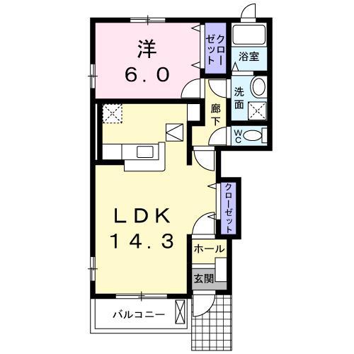 ブリッサA 1LDK(1LDK/1階)の間取り写真