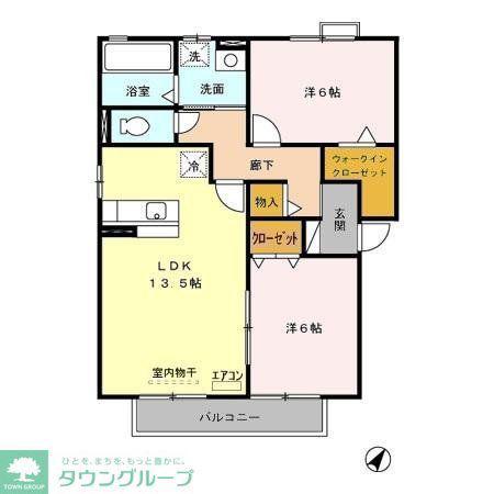 リビングタウン大金平A(2LDK/2階)の間取り写真