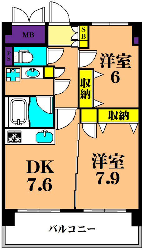 コンフォリア東品川(2DK/5階)の間取り写真