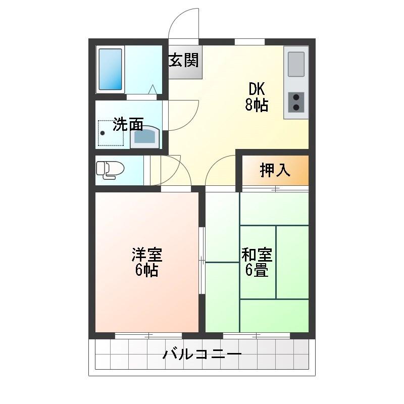 国分ハイツPARTII(2DK/2階)の間取り写真