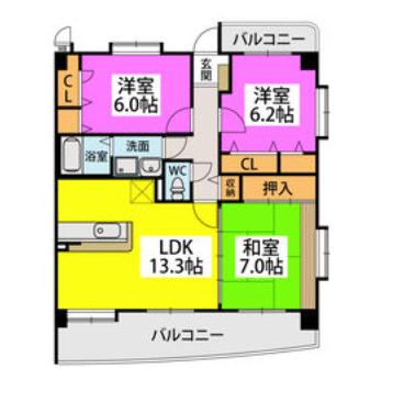 グリシーヌ空港(3LDK/5階)の間取り写真