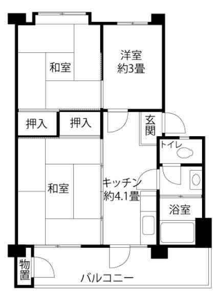久留米西(3K/3階)の間取り写真