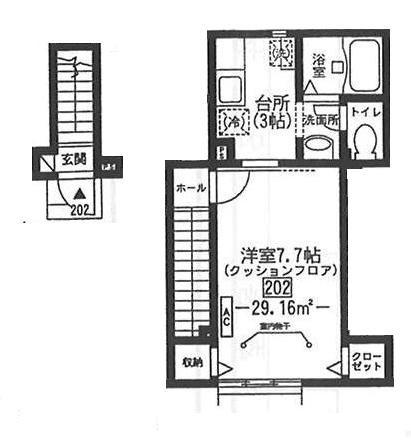 ぺルシモン高円寺(1K/2階)の間取り写真