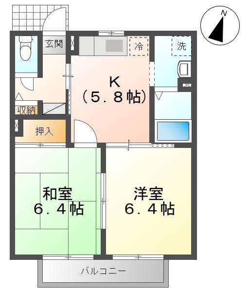 プレーンウォークB(2K/1階)の間取り写真