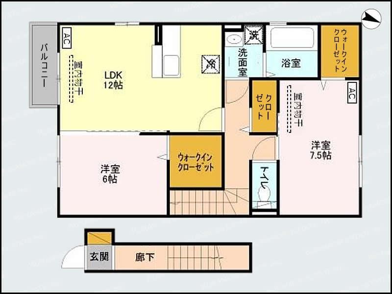 セイチ上近江E(2LDK/2階)の間取り写真