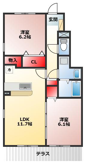 ネオビヤンI(2LDK/1階)の間取り写真