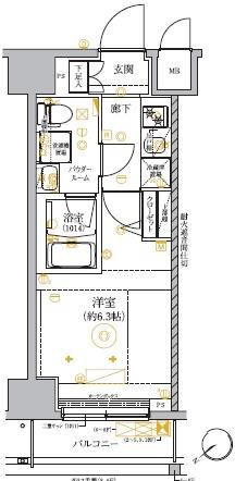 リルシアグランデ横濱吉野町(1K/4階)の間取り写真