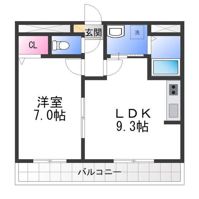 アンプルールフェール ルミエール富木(1LDK/3階)の間取り写真