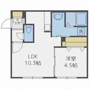 リコ月寒東(1LDK/3階)の間取り写真