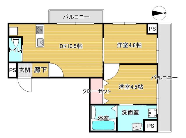 第3西林ビル(2LDK/6階)の間取り写真